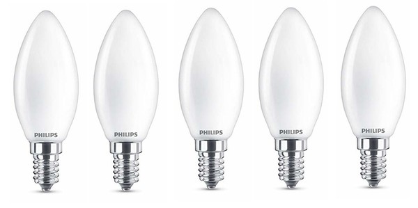 5X Philips Led Kerze E14 Warmweiß 2,2W = 25W 250Lm Matt Eek:E (Spektrum A-G)-image