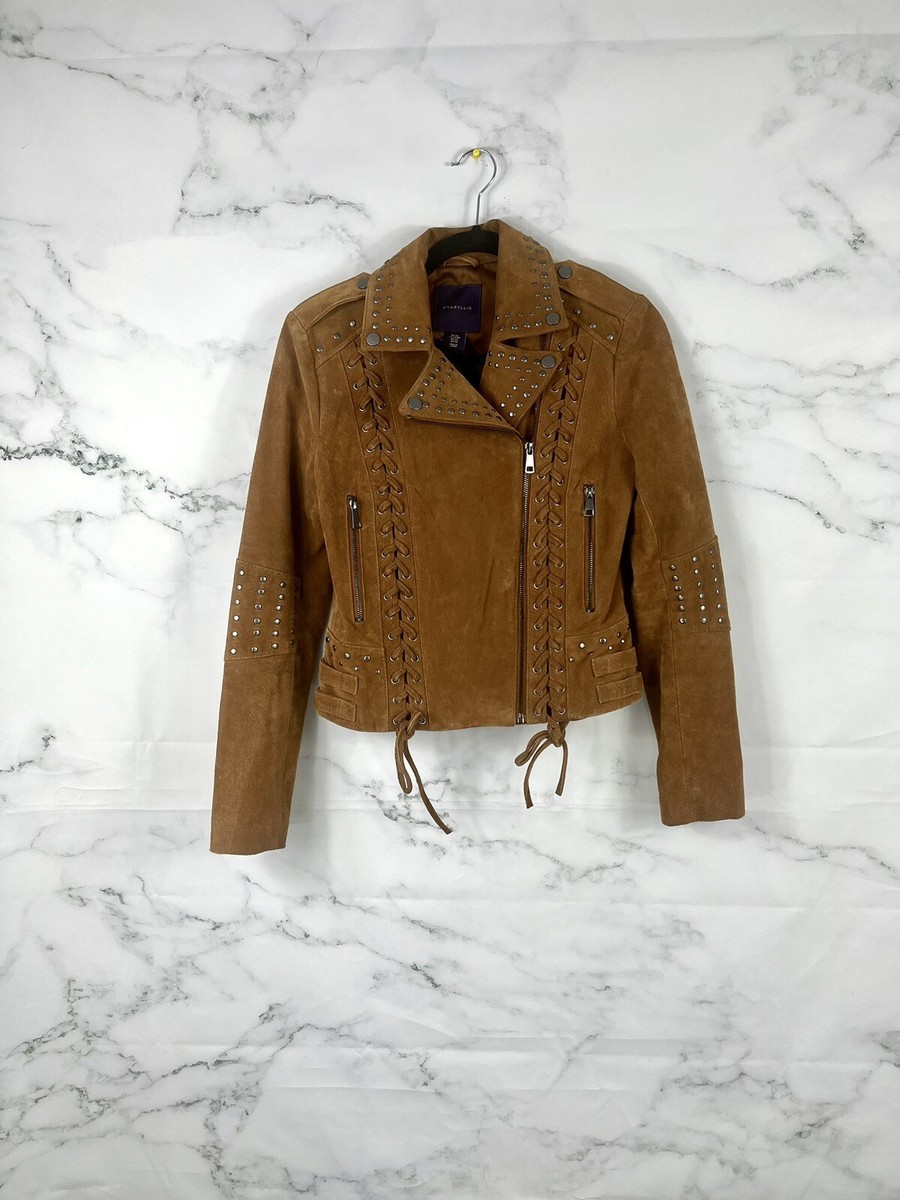 amaryllis 100 leather jacket size xs tan studded fringe western cowgirl