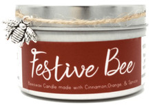Beeswax Candle - Festive Bee with Cinnamon, Orange Spruce 6oz