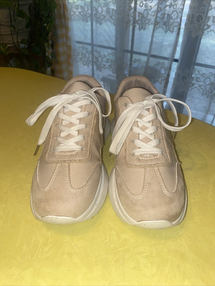 Zapatillas deportivas Madden Girl Angiee zapatos para mujer 8 bronceadas con cordones plataforma punta redonda gruesas Foto 3 de 4