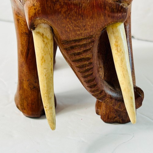 Vintage Carved Wood Elephant Figurine Statue Sculpture Brown Solid 6X5 Inch - Picture 7 of 8