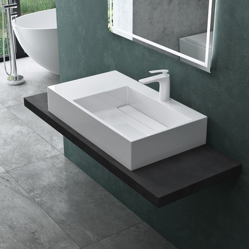 Waschbecken mineralguss Aufsatzwaschbecken eckig Waschtisch schwarz weiß NEU !!! - Bild 26 von 35