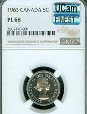 1963 CANADA 5 CENTS NGC PL68 PQ MAC UCAM FINEST GRADED MAC SPOTLESS *