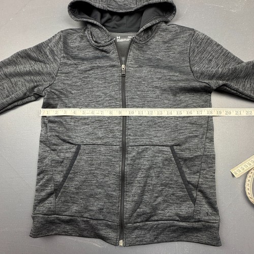 Under Armour Youth Large YLG Black Full Zip Hoodie Loose Fit Fleece Lined Jacket - Picture 8 of 12