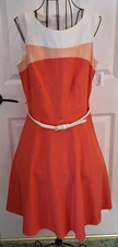 Womens 6 A-Line Dress Shift Sleeveless Lined Belt Salmon  Business Dressbarn NWT