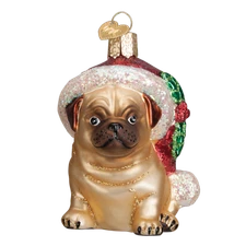Old World Christmas HOLLY HAT PUG (12430) Glass Ornament w/OWC Box