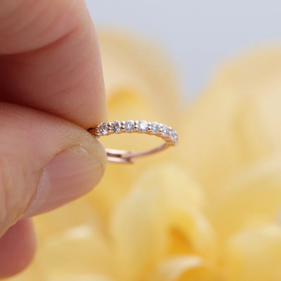 14K Gold Hoop Earrings/Minimal Diamond Hoop Earrings/Diamond Dainty Earrings - Image 4 of 4