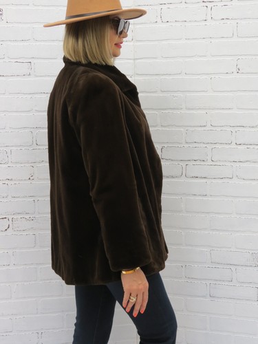 PRISTINE real MAHOGANY BROWN stroller SHEARED MINK FUR JACKET md tall - Picture 4 of 9