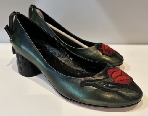 Azura elegante Damenschuhe Metallic Grün Rosendetail Unikat Größe US 8,5 Größe 39 - Bild 1 von 12