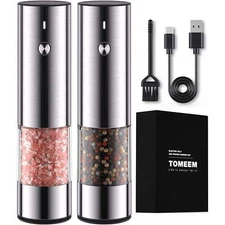 Electric Black Salt & Pepper Mill LED Light Adjustable USB High-capacity Tomeem