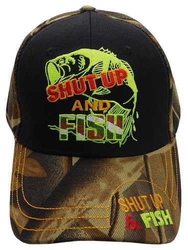 Shut Up And Fish Camouflage With Black Front Embroidered Cap Hat - 第 3/6 張圖片