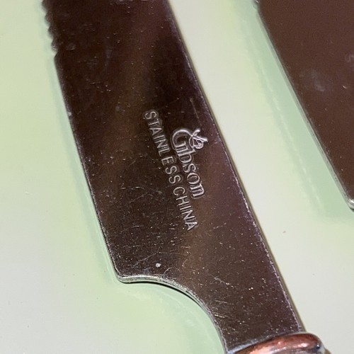 Gibson (6) Forks (4) Spoons (7) Knives Blue Handle Plastic Stainless Flatware - Picture 5 of 12