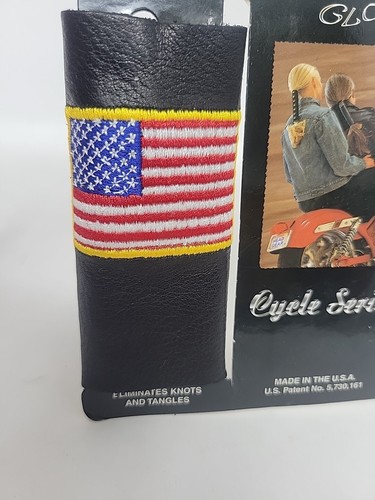 Hair Glove 4" Leather Ponytail Holder Wrap American Flag Biker Horse Riding - Picture 4 of 16