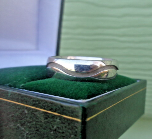 Sterlingsilber Ring Welle Muster Ehering C.1990s Großer Jahrgang Größe T - Bild 4 von 6