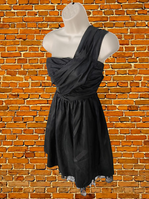 NEU MIT ETIKETT DAMEN RED HERRING GRÖSSE UK 12 SCHWARZ ONE SHOULDER PUFF SPITZE MINI PARTYKLEID