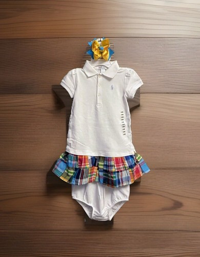 Girls NWT Polo Ralph Lauren Dress Set & Bloomers Plaid Free Bow 24 Months - Picture 10 of 10