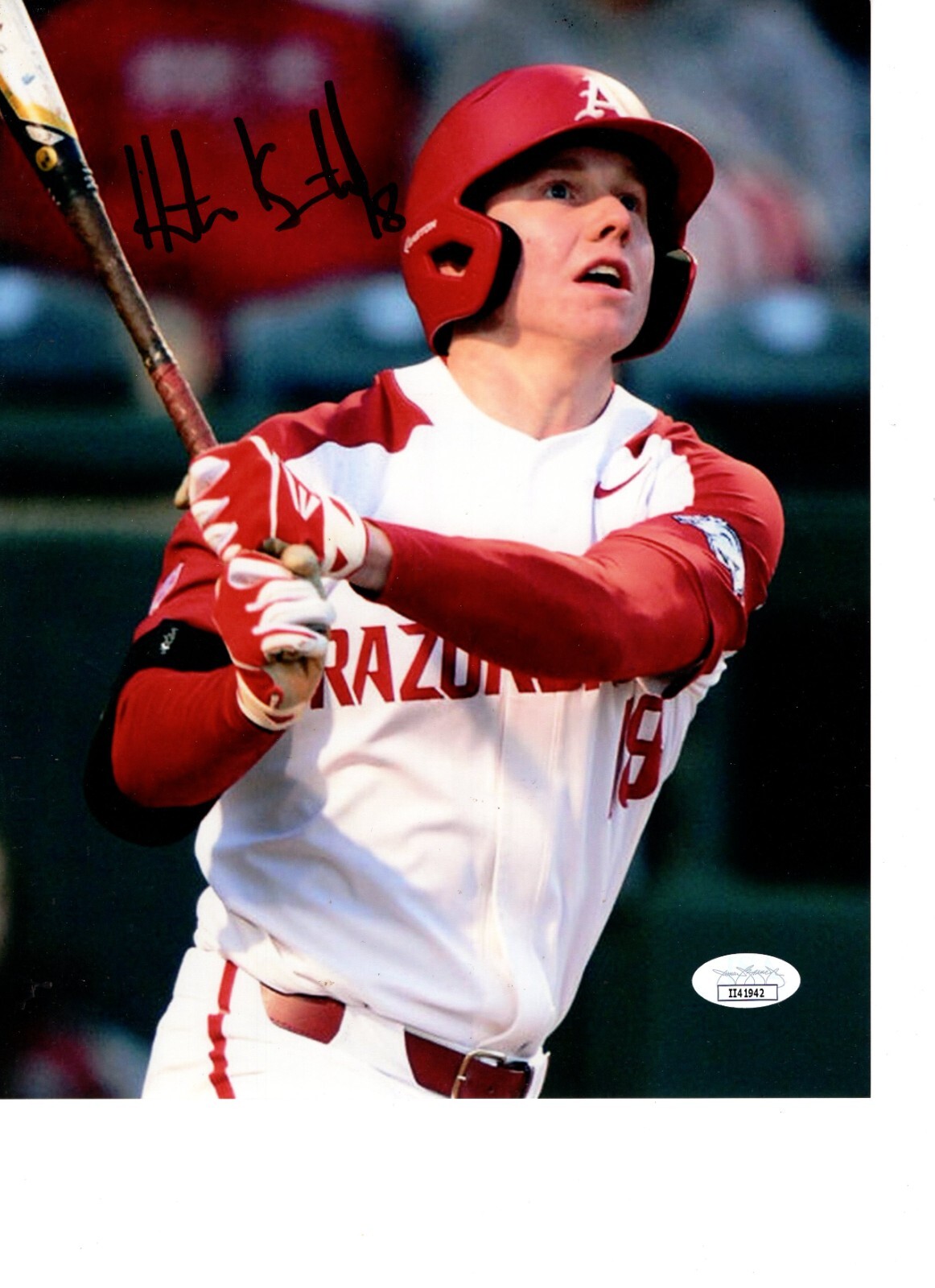HESTON KJERSTAD ARKANSAS RAZORBACKS BASEBALL SIGNED 8X10 PHOTO W/JSA #2 