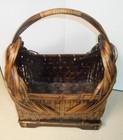 LARGE RUSTIC UNUSUAL WEAVE BAMBOO BASKET  (wood base) Great  Home Decor