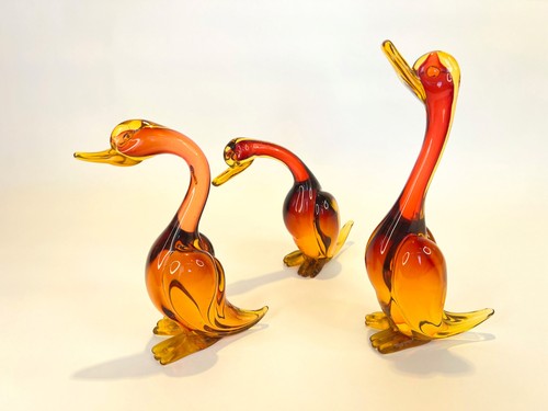 3er Set Murano Stil Vintage Kunst Glas Enten Amberina Gelb Preiselbeere Bernstein - Bild 8 von 18