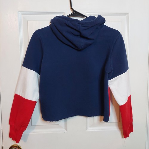 Levi's Red White Blue Colorblock Cropped Hoodie Sweatshirt Retro America Size L - Picture 2 of 12