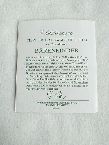 Sammelteller " Bärenkinder " Franklin Mint, Designer Conrad Franz mit Goldrand - Bild 8 von 9