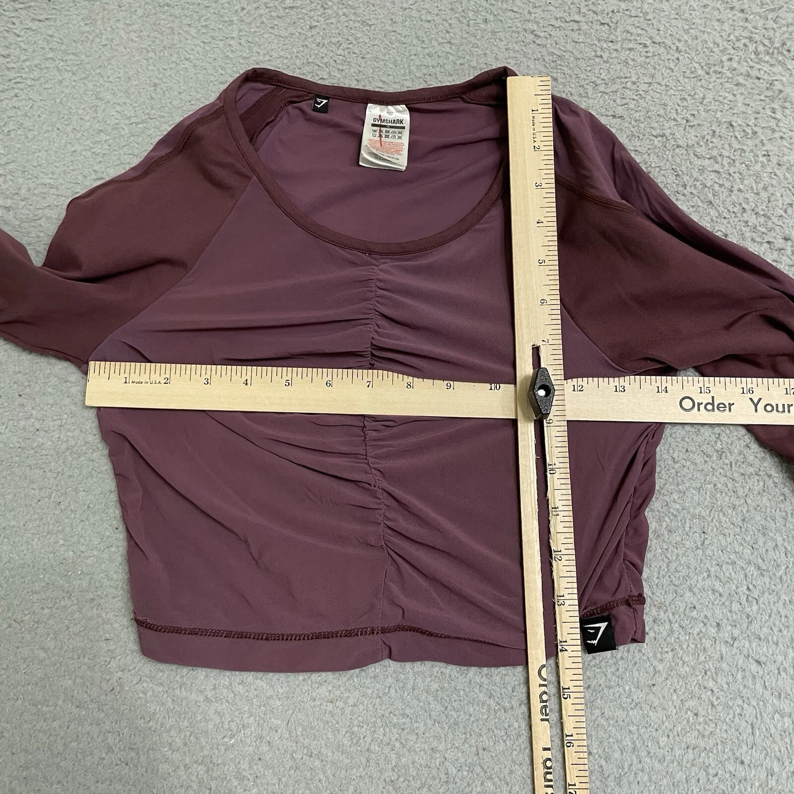 gymshark crop top aura ruched mesh long sleeve thumbholes shirt