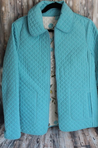 ESPRIT Diamond Quilted Reversible Jacket Teal Blue Floral Print Pockets Retro S - Picture 9 of 13