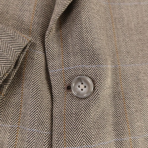 VINTAGE Tweed Jacket M MT Beige Herringbone Blue Over Check Silk Wool Blazer 42L - Picture 5 of 15