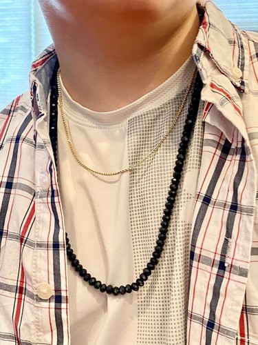 A++ Black Onyx Faceted Rondelle Gemstone Beads 20" Choker Necklace For Men Woman - Picture 3 of 9