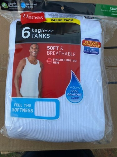 Hanes Men TAGLESS Cotton Tank Undershirt 6 Pack, White Size 3XL Value Pack (NEW) - Picture 2 of 2