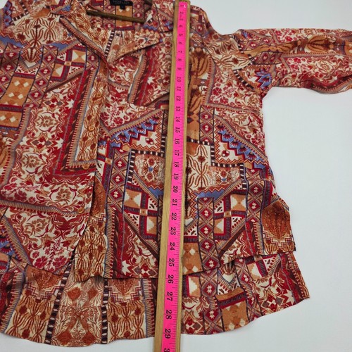 Top Rachel Zoe Mujer L Rojo Naranja Manga Larga Boho Azteca Tribal Suroeste - Imagen 14 de 14