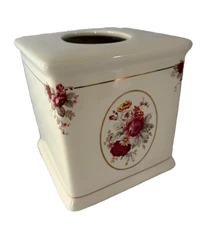 Waverly Vintage Rose Garden Room Collection Ceramic Tissue Holder Box