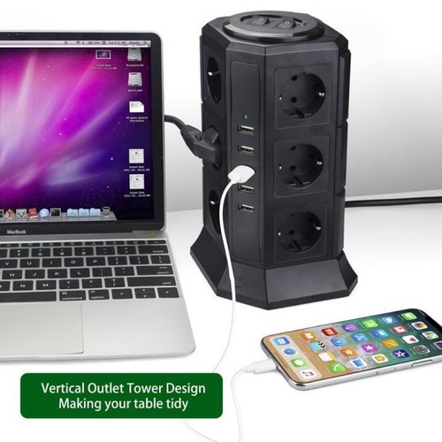 Tour Multiprise Parasurtenseur Parafoudre 12 Prises 5 USB 4,5A Ports - Cordon 2M - Imagen 3 de 4