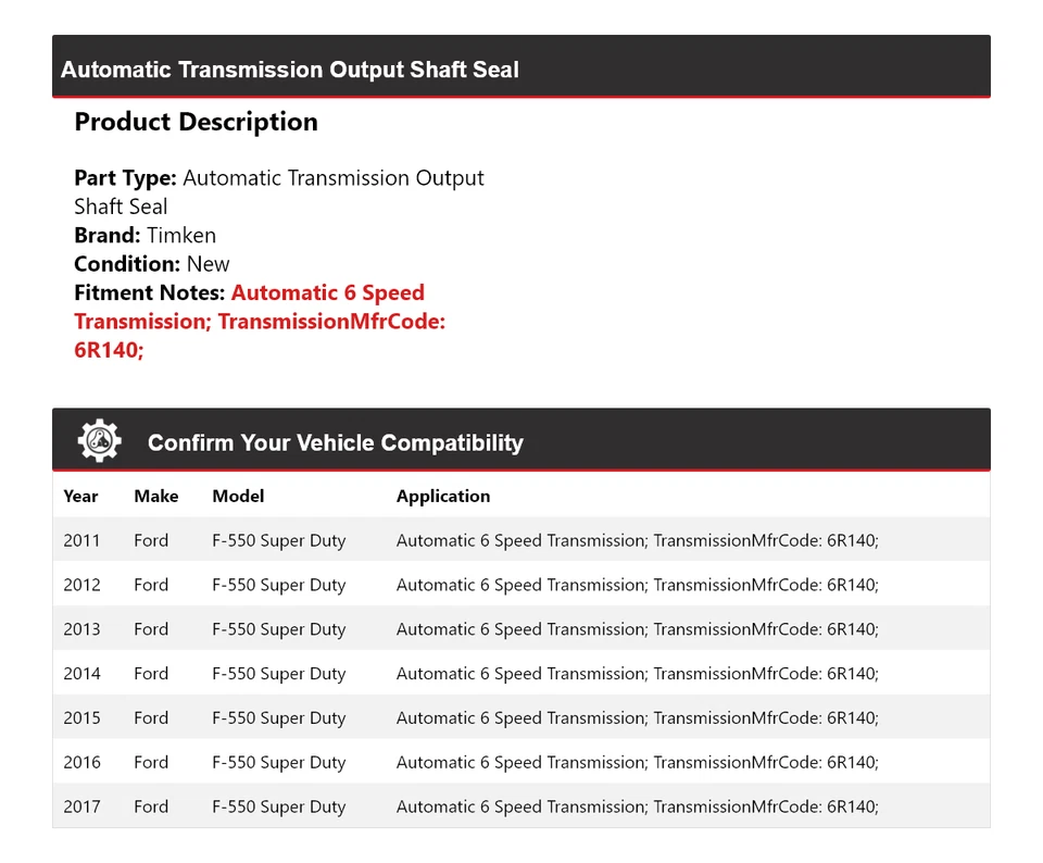 For 2011-2017 Ford F-550 Super Duty Auto Trans Output Shaft Seal Timken 2012 - Image 2 of 4