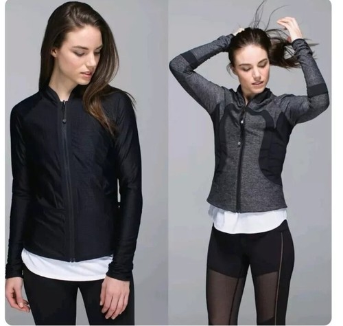 Lululemon Find Your Bliss Jacke Damen 10 grau schwarz Wende Stretch Yoga