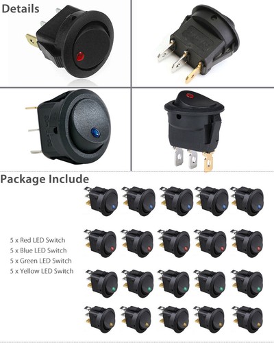 4 colors LED round rocker switches, 12V automotive switches 20PCS - Bild 4 von 12