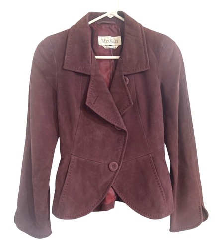 Max Mara Burgundy Suede Blazer Jacket Womens Size 38 Small Italy