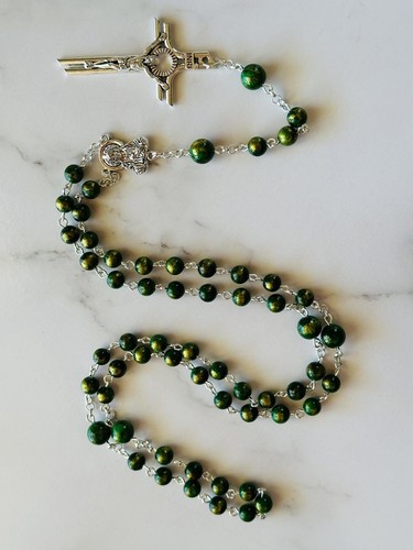 Natural Stone Jade Rosary Necklace With Silver Base Metal Cross For Church /Gift - 第 20/110 張圖片