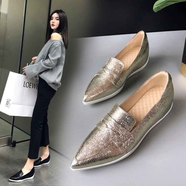 Ladies Shiny Leather Pointed toe Low Low Low Wedge Slip on Loafers Casual shoes Trainers 0019c6 Ladies Shiny Leather Pointed toe Low Low Low Wedge Slip on Loafers Casual shoes Trainers 0019c6