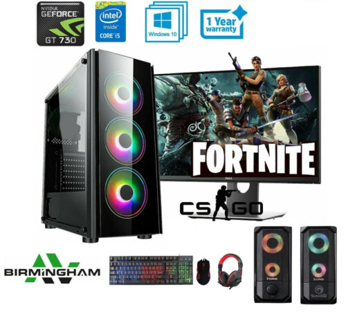 Fast Gaming PC Computer Bundle Intel Quad Core i5 16GB SSD+1TB Win 10 2GB GT730 - Picture 1 of 11