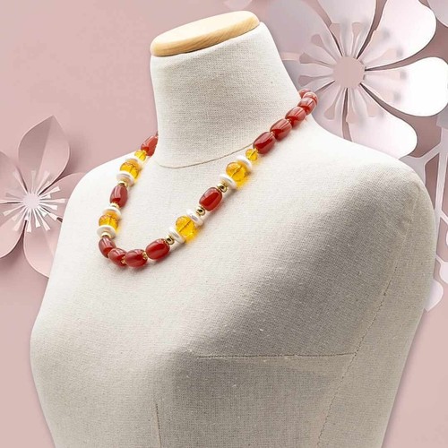 Halskette aus natürlichen Hartsteinen 925 Silber vergoldet Karneol Citrin Perlen - Bild 2 von 7