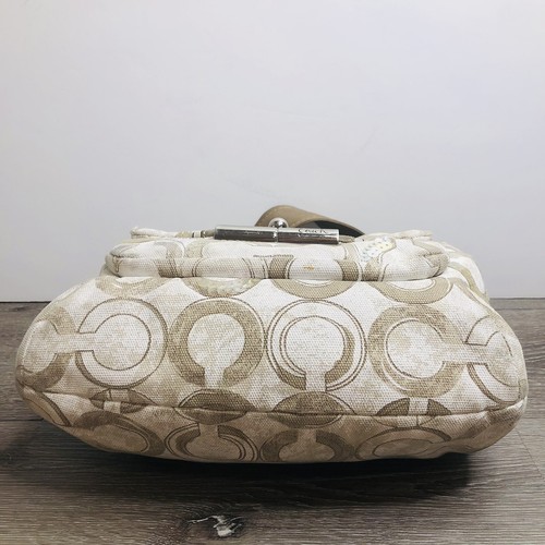 COACH Kristin Sequin Op Art Hobo Shoulder Canvas Bag Beige Khaki # L1082-16791 - Picture 4 of 12