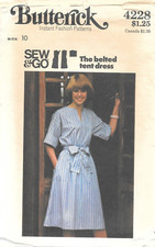 Vintage Uncut Butterick Sewing Pattern # 4228 Misses' Belted Tent Dress Size: 10
