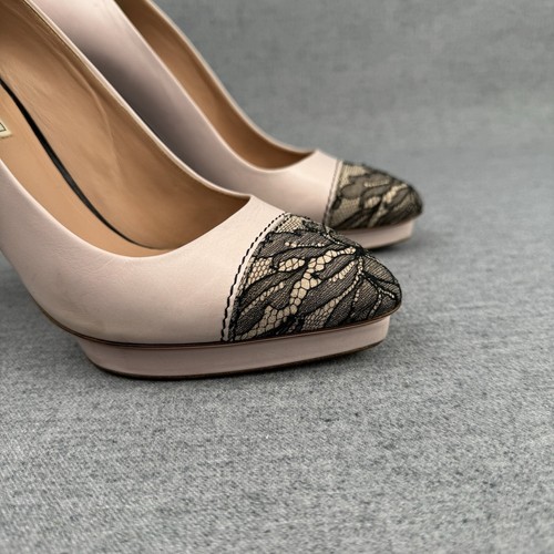 Nina Ricci Pumps Women's 6 Petal Pink Black Lace Platform High Heel Pinup Bridal - Picture 7 of 24