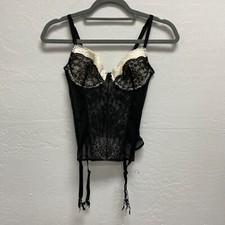 Victoria's Secret Bustier Corset 34B Detachable Garters Black White Boning Zip