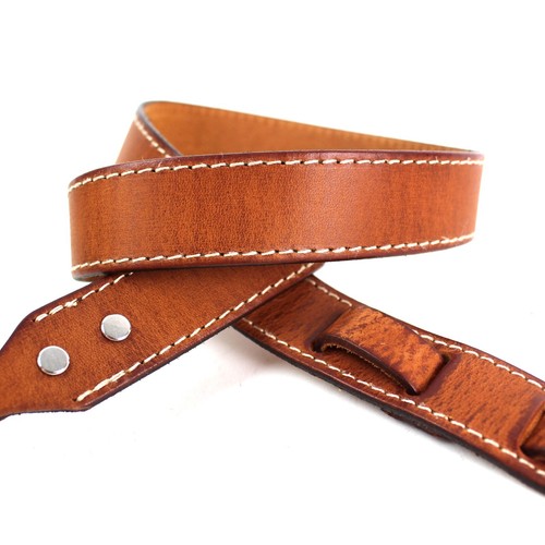 Walker & Williams M-14 Saddle Tan  Premium Grain Leather Mandolin Strap - Picture 2 of 10