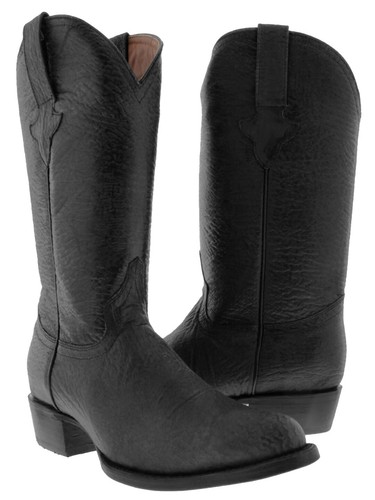 Mens Western Leather Boot Black Shark Print Round Toe Rodeo Wear Botas Size 13.5 - Picture 2 of 5