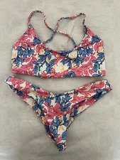 Ayra Swim Pink White Blue Strappy Bikini Top/ Bottom SMALL