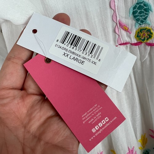 Maxi Vestido Simply Southern para Mujer XXL Blanco Bordado Tortuga Flores Boho Nuevo - Imagen 16 de 19