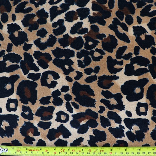 Leopard Velvet Fabric | 2 Way Stretch | 150cm Wide | Shiny Brown Animal Print - Picture 2 of 4
